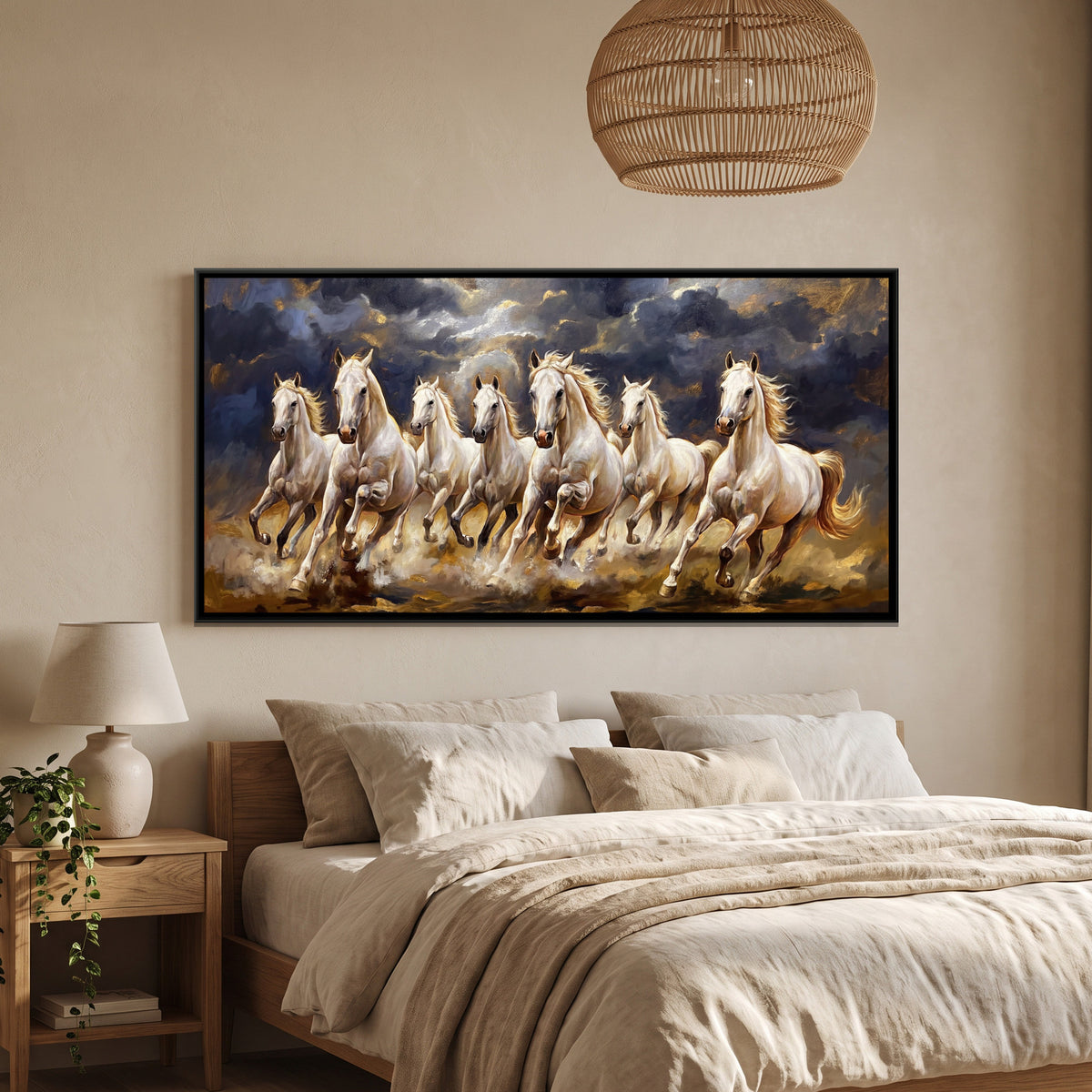 7 Horses — framed canvas art hung on a wall