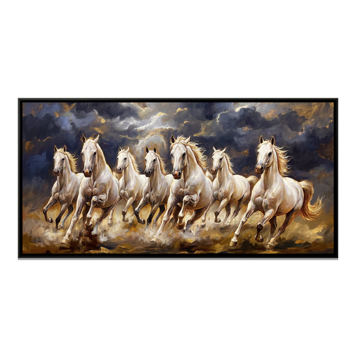 7 Horses — framed canvas print, front view