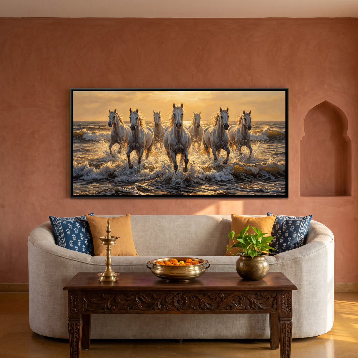 7 Horses — canvas art shown in a styled room