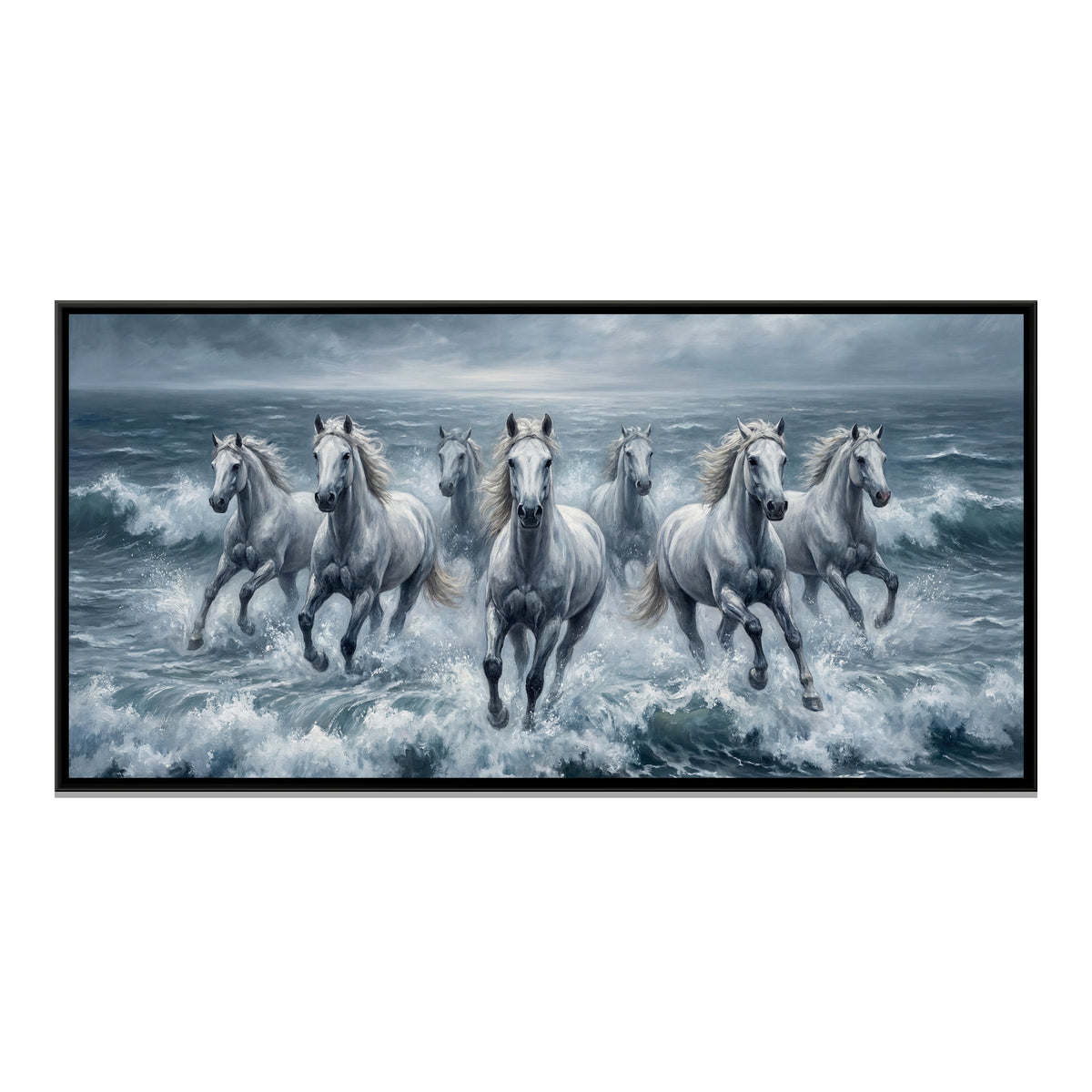 7 Horses — framed canvas print, front view