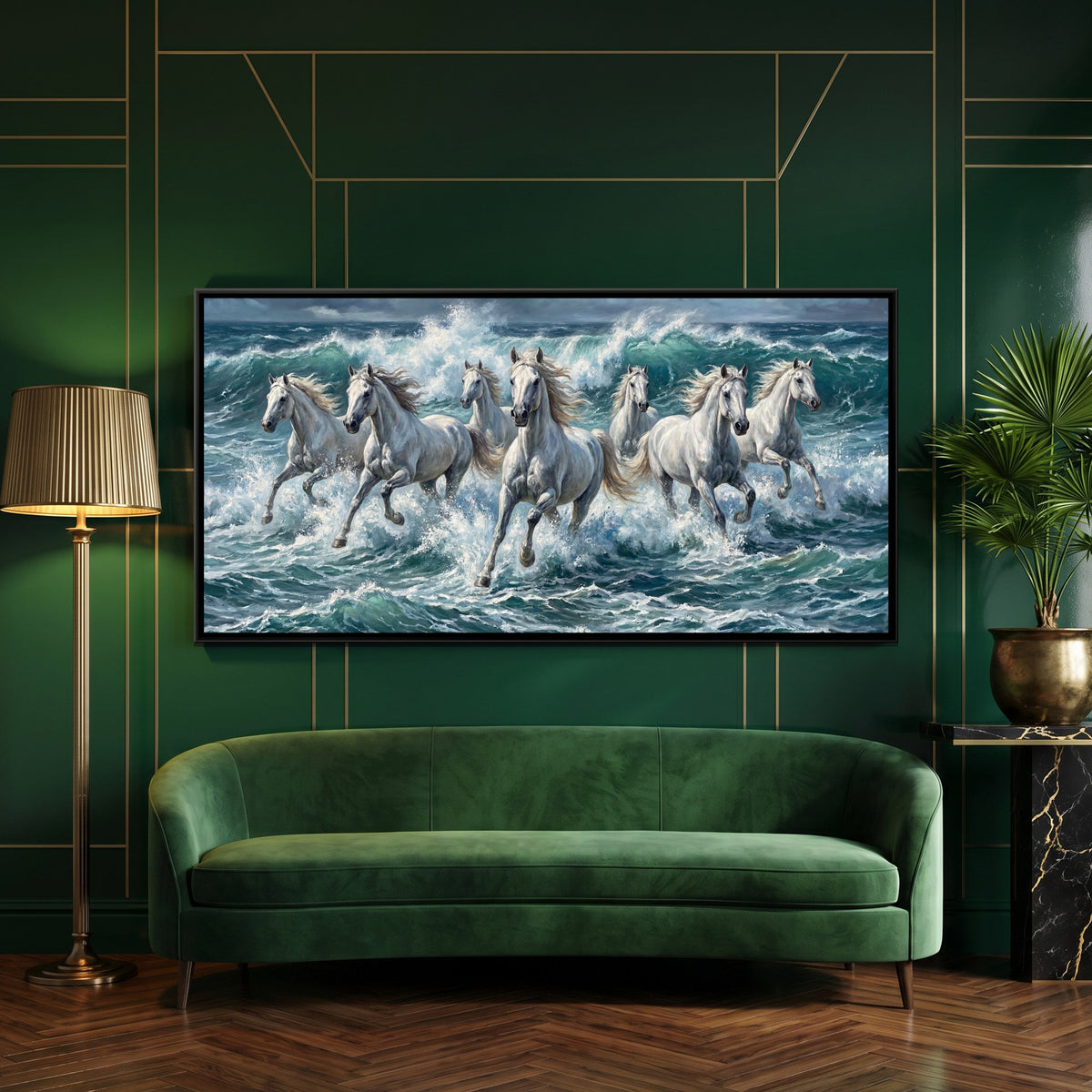 7 Horses — framed canvas art hung on a wall