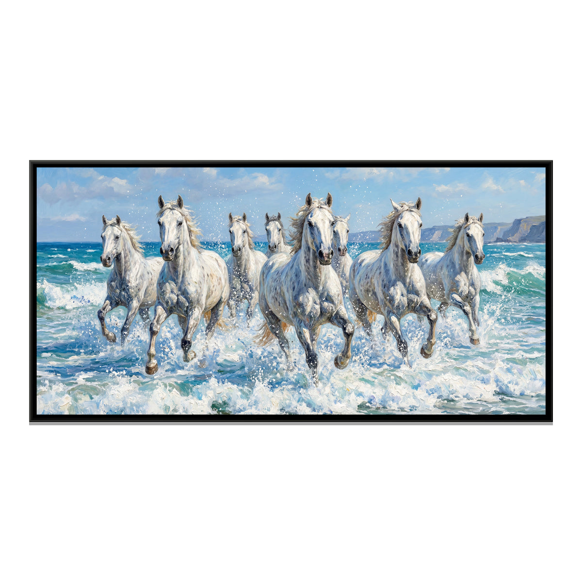 7 Horses — framed canvas print, front view