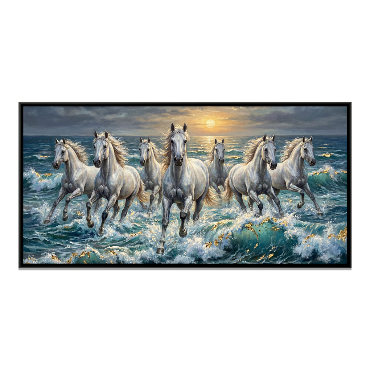 7 Horses — framed canvas print, front view