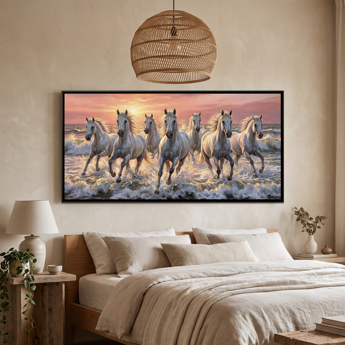 7 Horses — framed canvas art hung on a wall