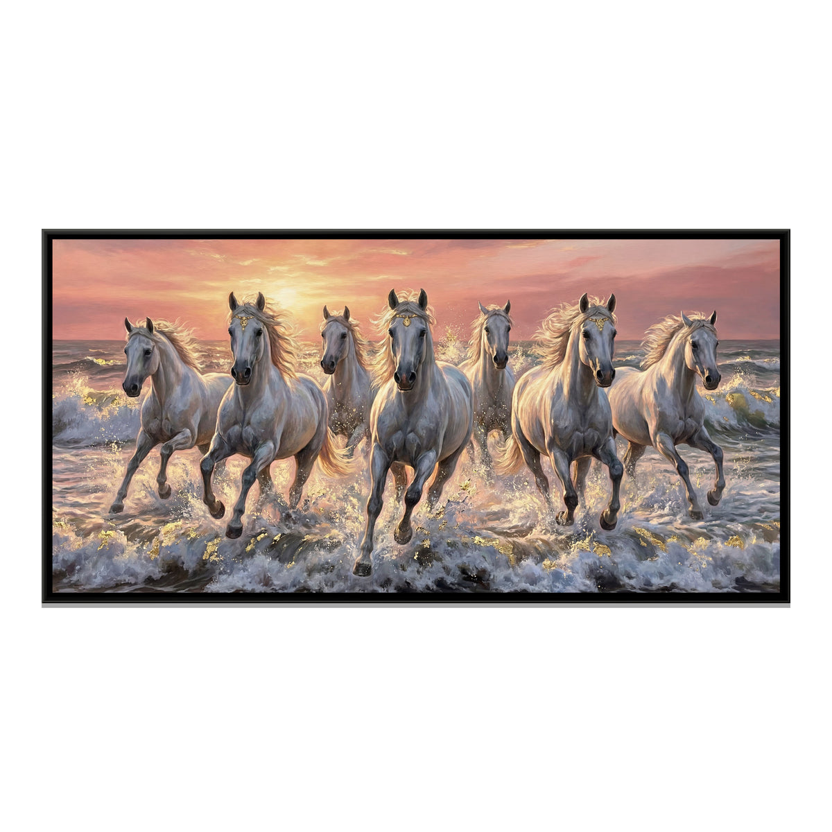 7 Horses — framed canvas print, front view