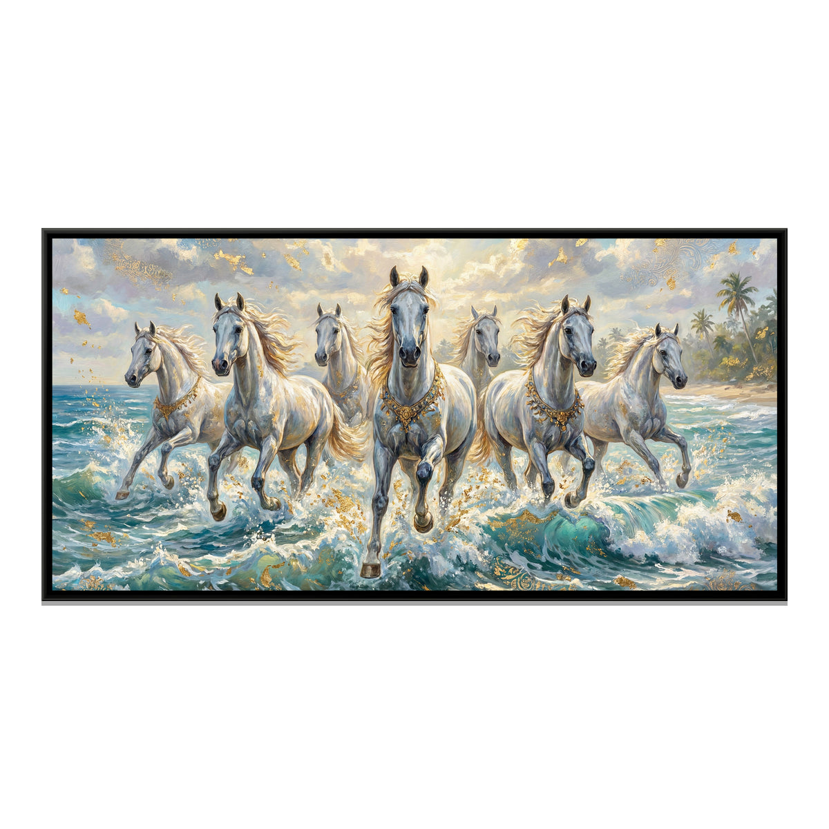 7 Horses — framed canvas print, front view