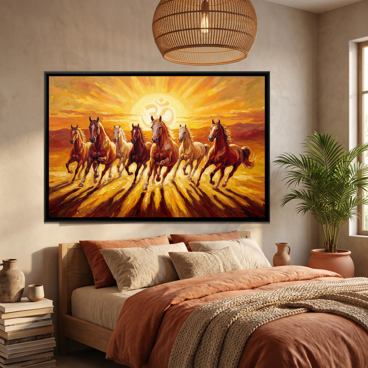 7 Horses — canvas art shown in a styled room