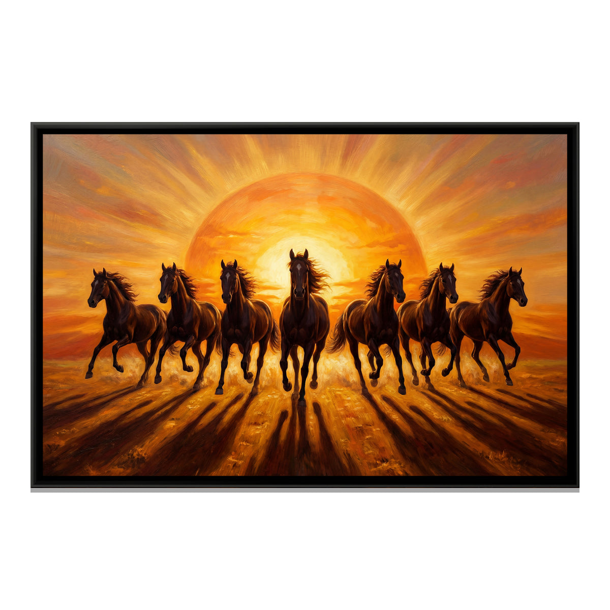 7 Horses — framed canvas print, front view