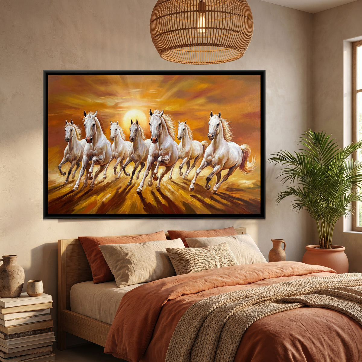 7 Horses — canvas art shown in a styled room