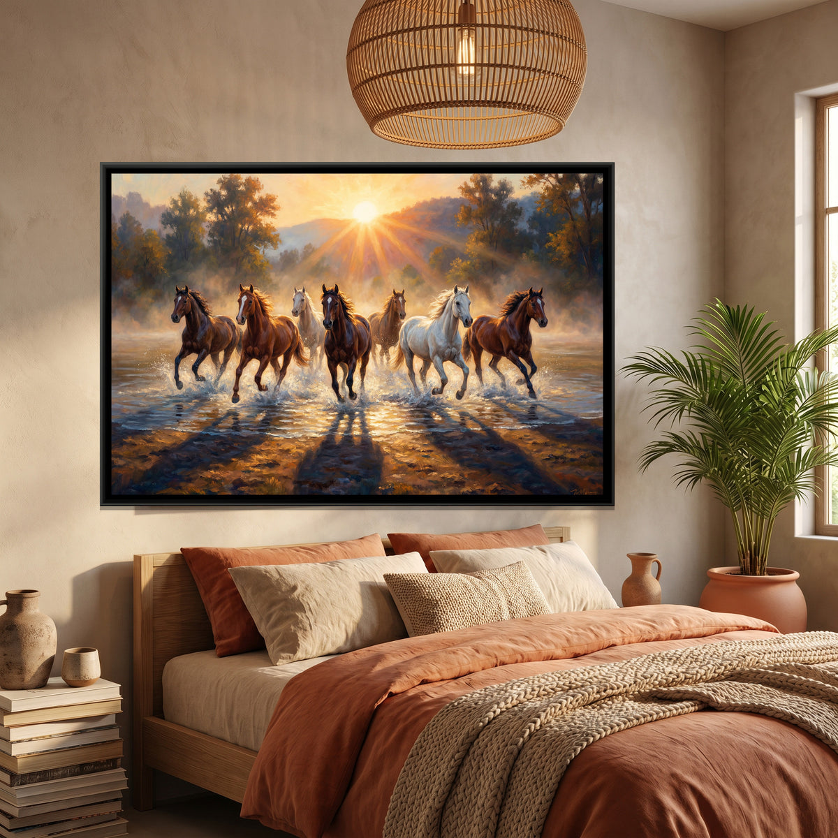7 Horses — canvas art shown in a styled room