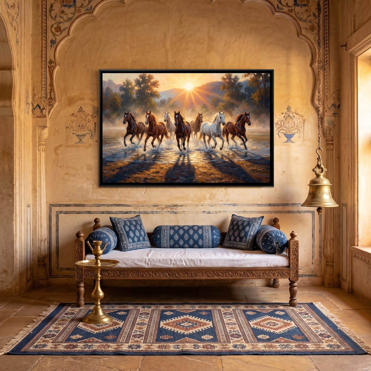 7 Horses — canvas art shown in a second room setting