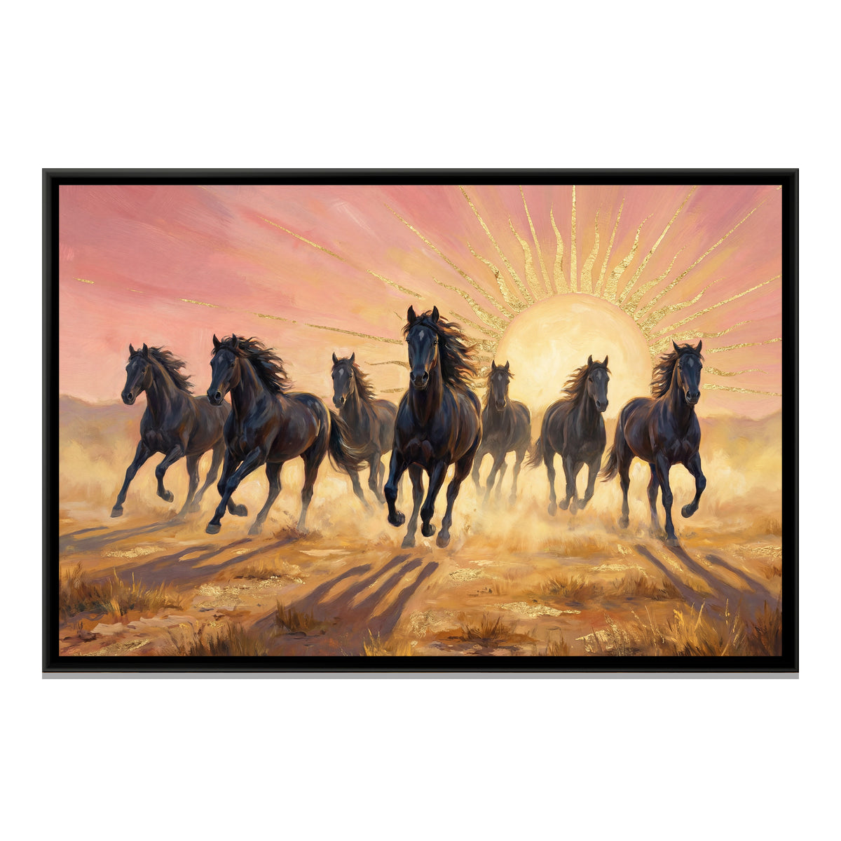 7 Horses — framed canvas print, front view