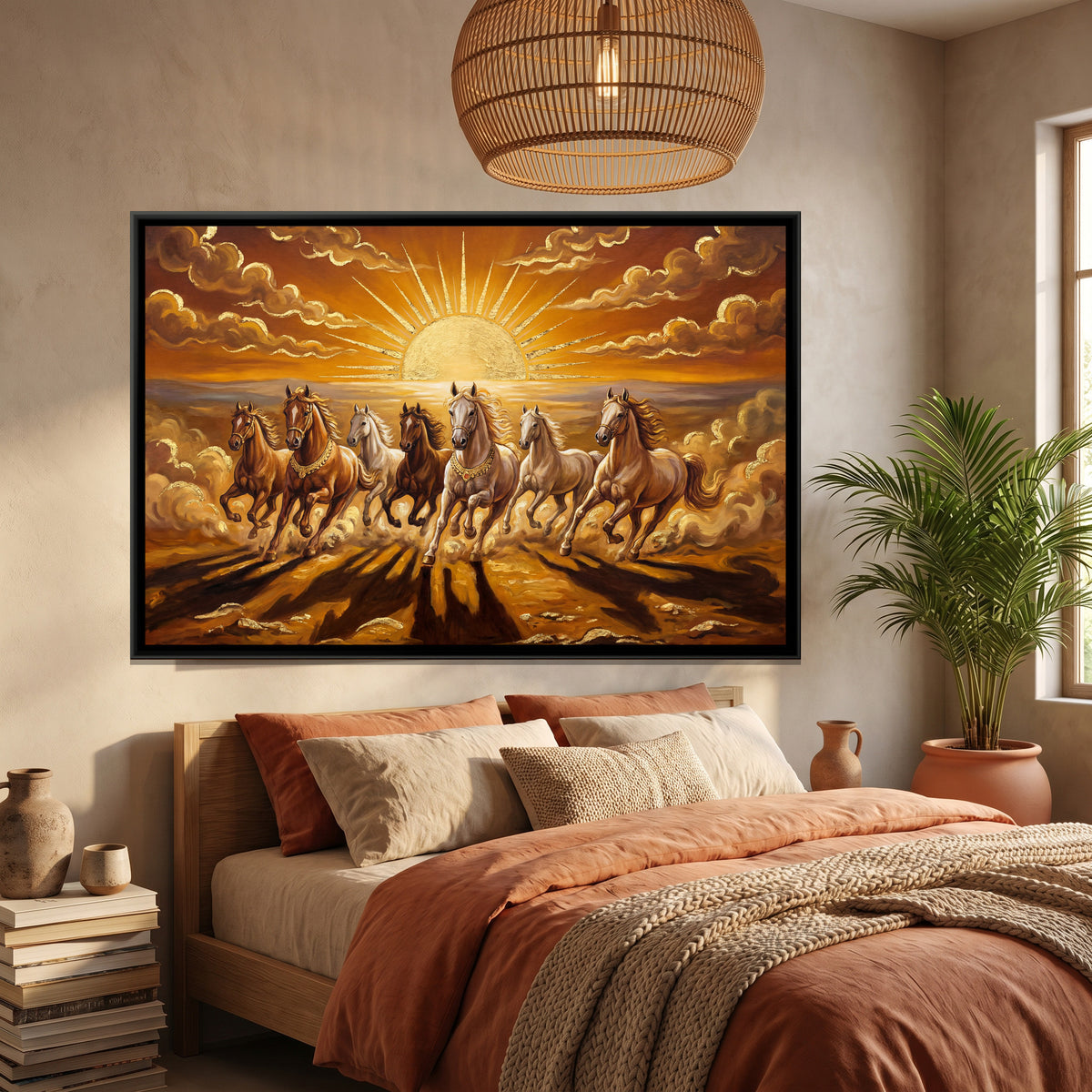 7 Horses — canvas art shown in a styled room