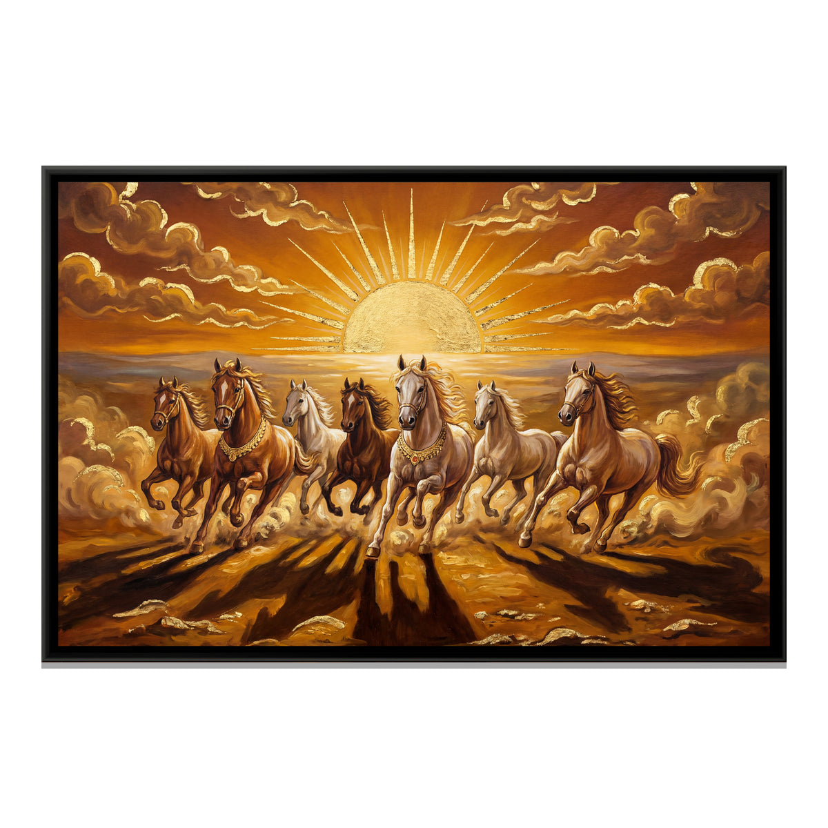 7 Horses — framed canvas print, front view