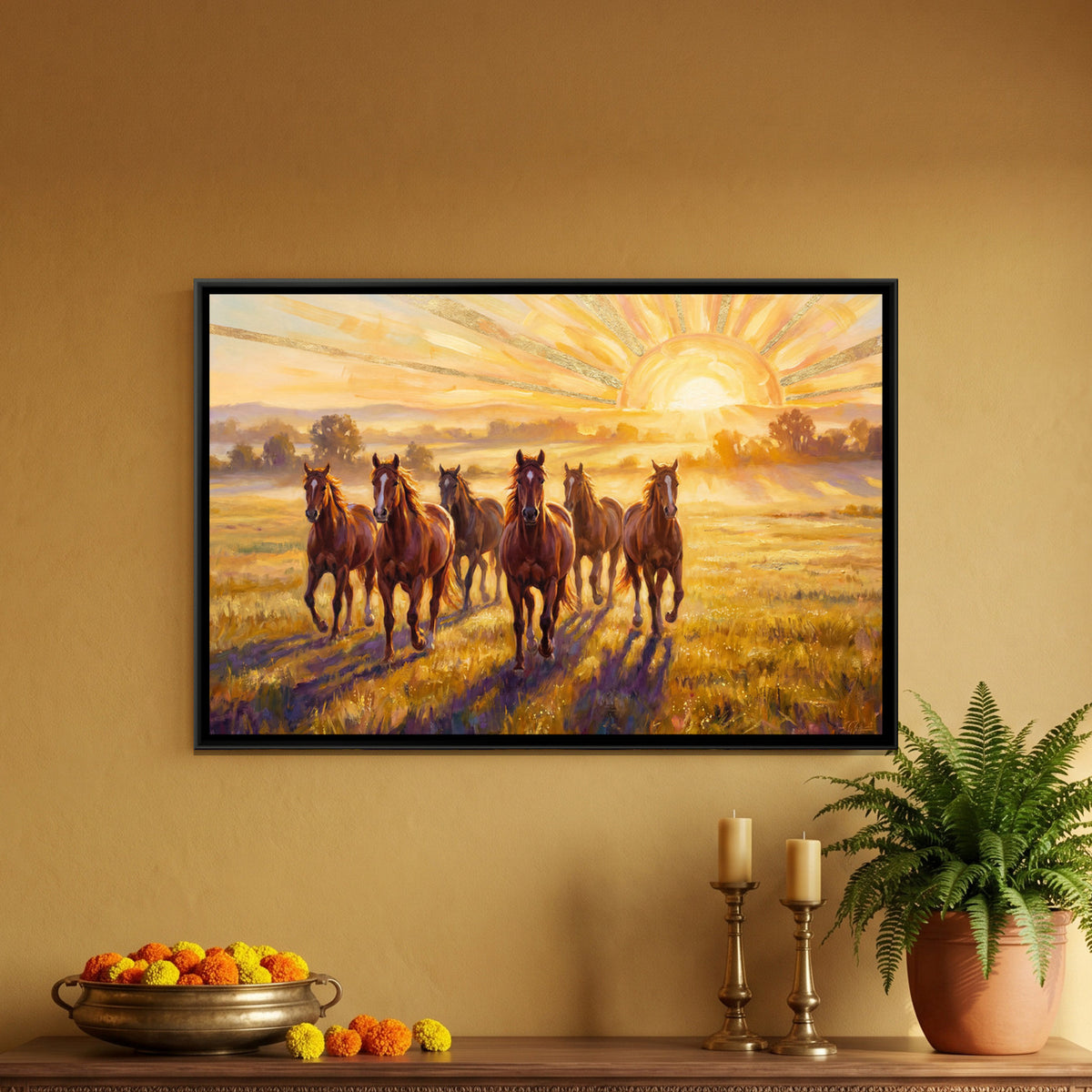 7 Horses — framed canvas art hung on a wall