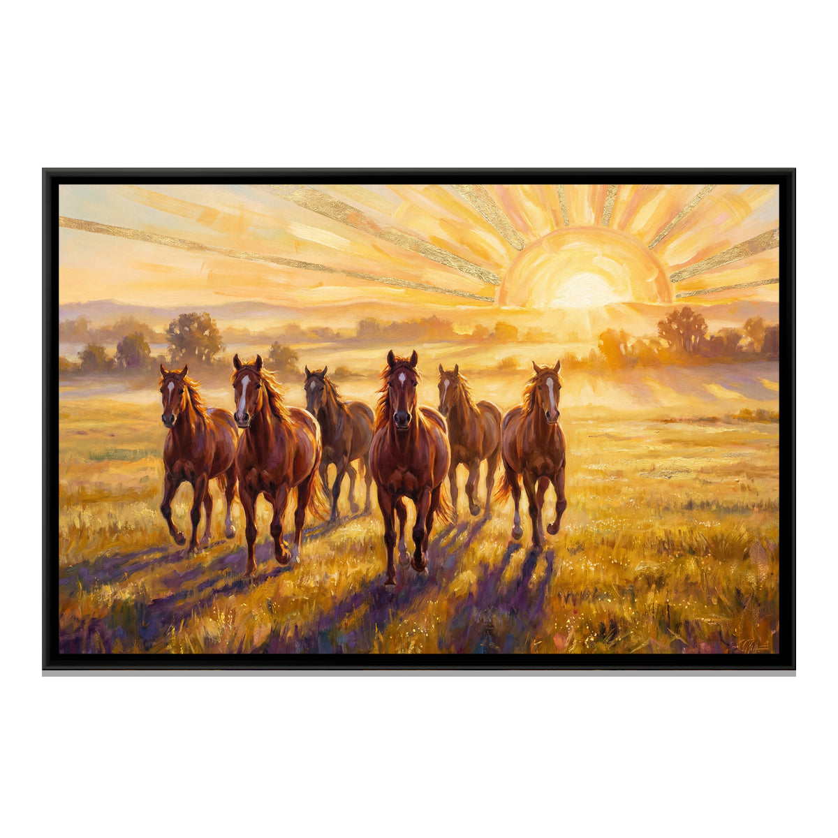7 Horses — framed canvas print, front view