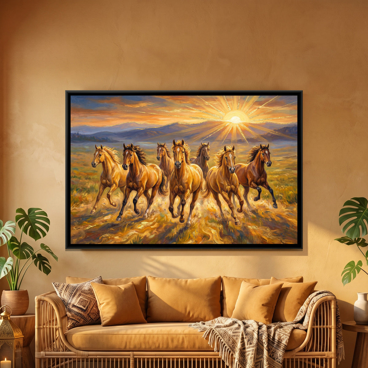 7 Horses — framed canvas art hung on a wall