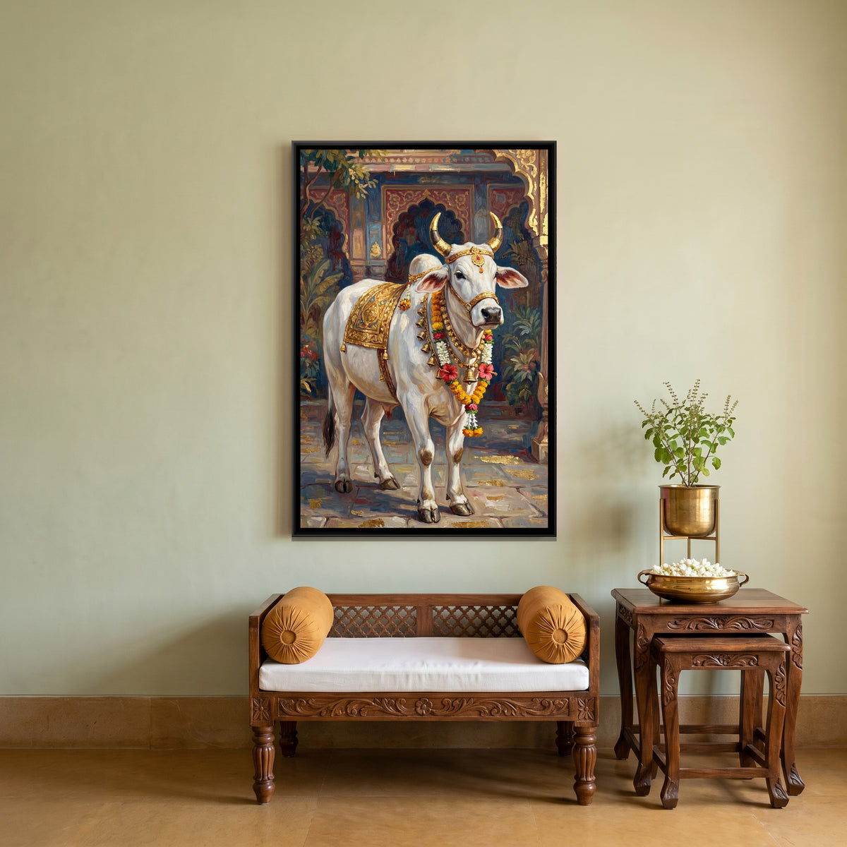Nandi Ji — canvas art shown in a second room setting