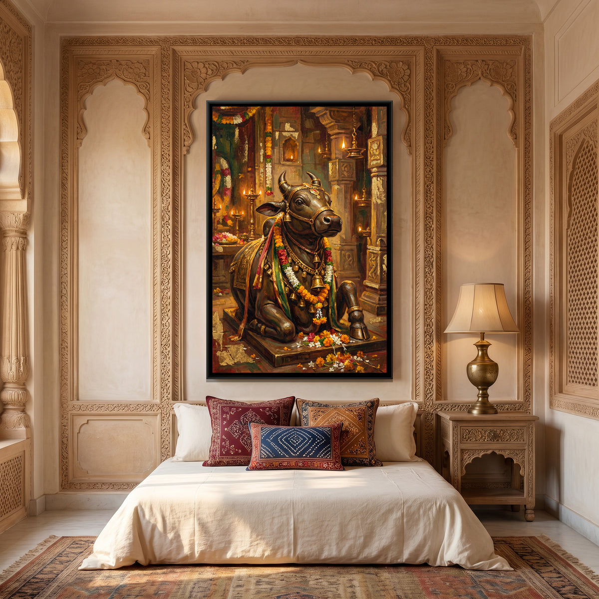 Nandi Ji — canvas art shown in a second room setting