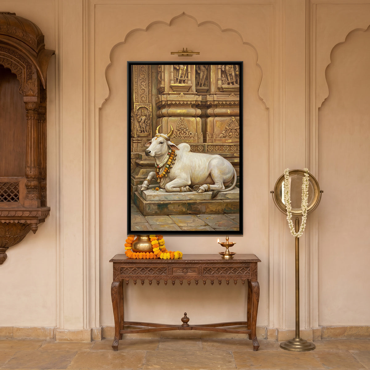 Nandi Ji — canvas art shown in a styled room