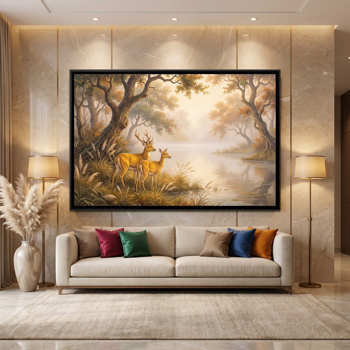 Pair of Deer — canvas art shown in a second room setting