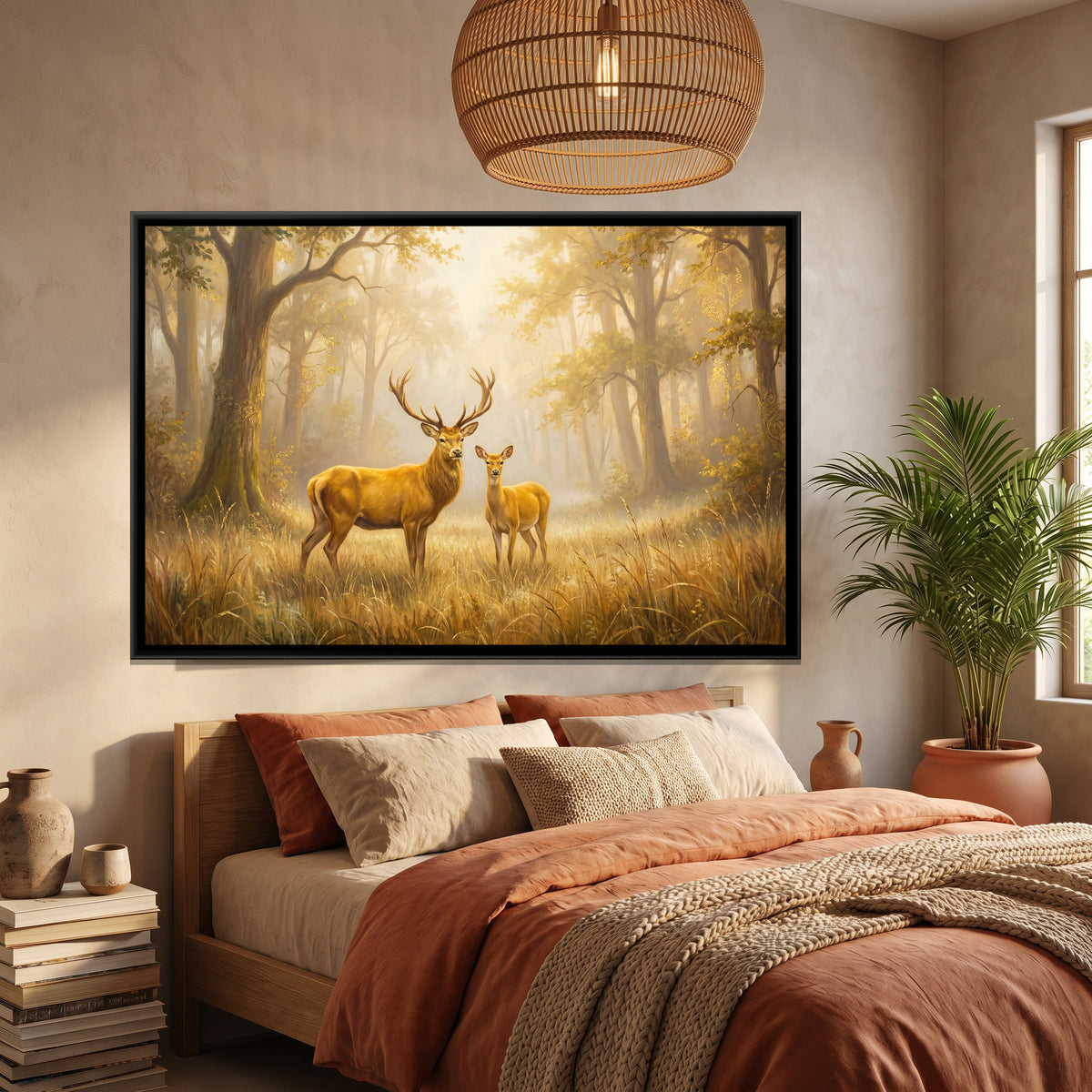Pair of Deer — canvas art shown in a styled room