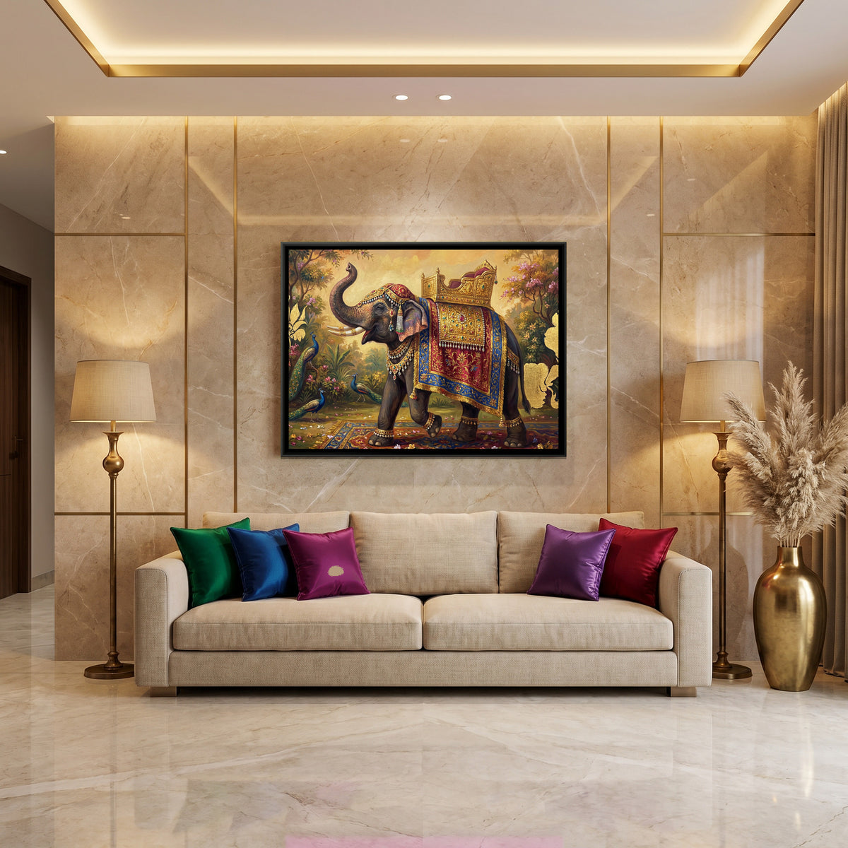 Royal Elephant — canvas art shown in a styled room
