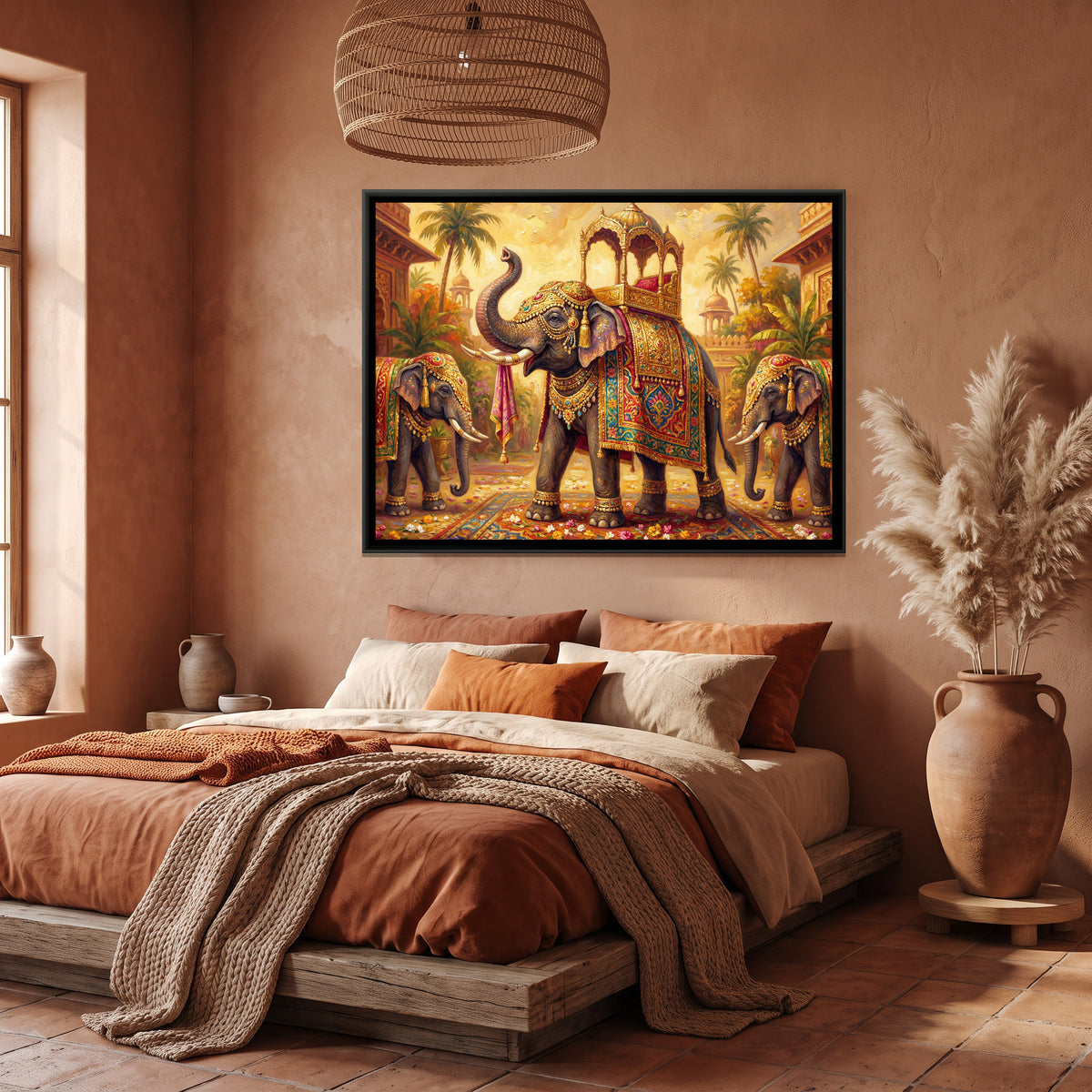 Royal Elephant — canvas art shown in a styled room