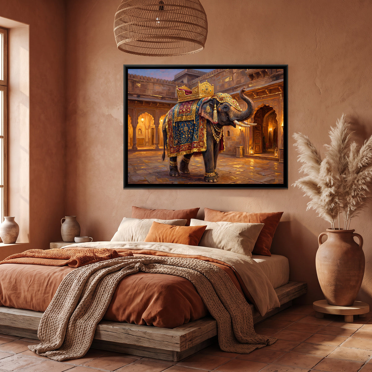 Mughal Elephant — canvas art shown in a styled room