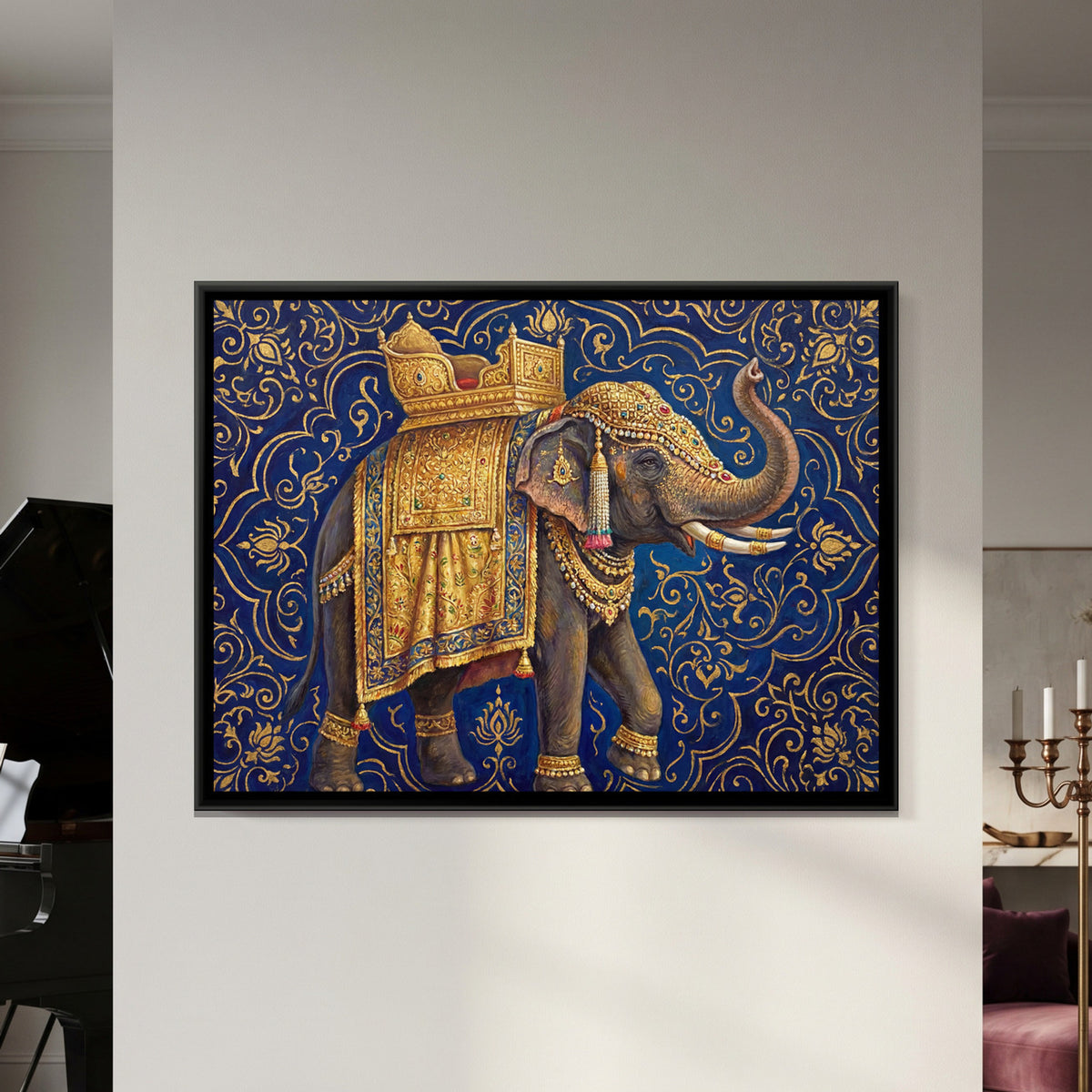 Mughal Elephant — framed canvas art hung on a wall