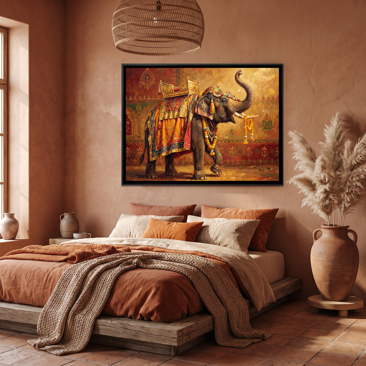 Mughal Elephant — canvas art shown in a styled room