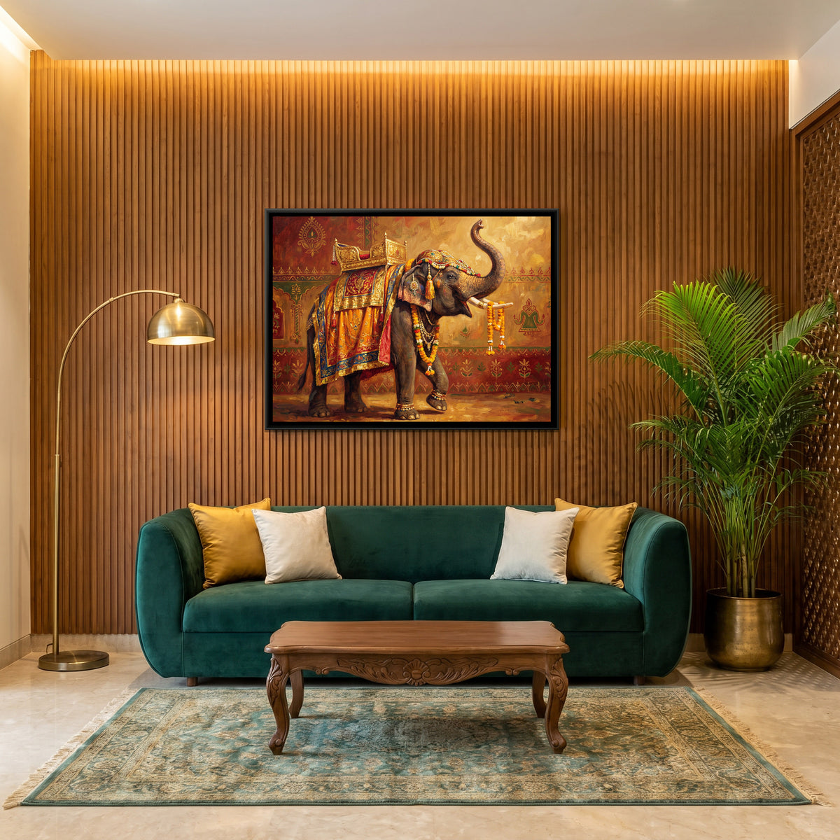 Mughal Elephant — canvas art shown in a second room setting