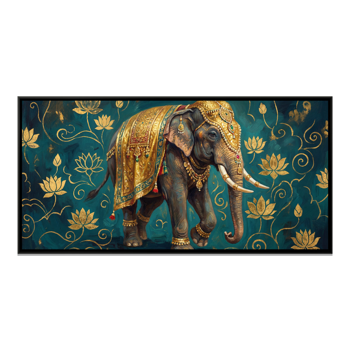 Decorated Elephant — framed canvas print, front view