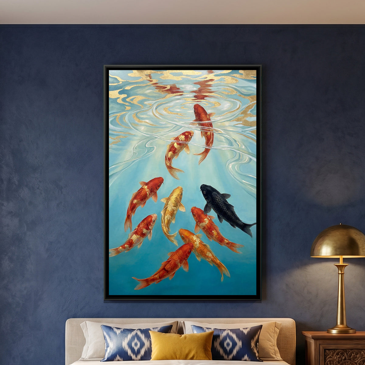 Vastu Koi Fish — framed canvas art hung on a wall