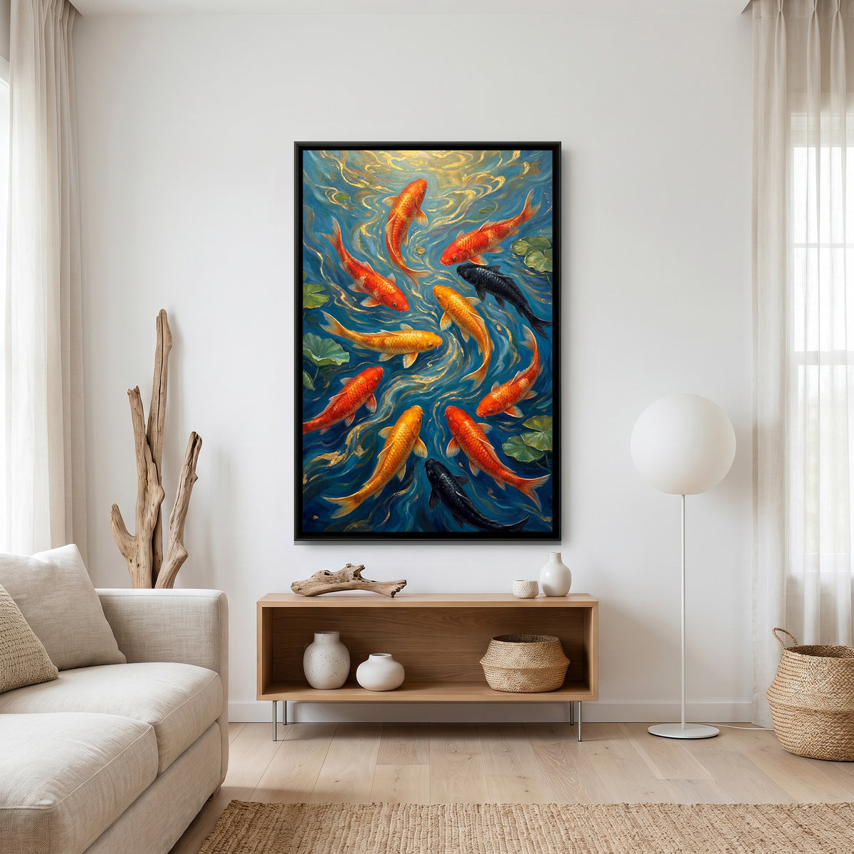 Vastu Koi Fish — canvas art shown in a second room setting