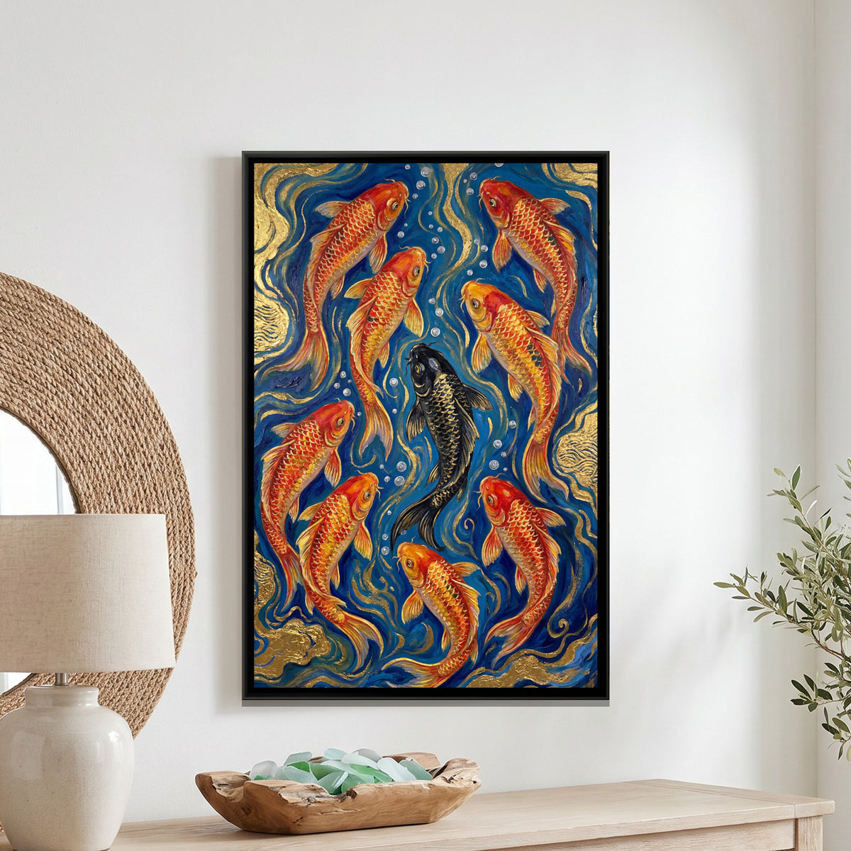 Vastu Koi Fish — framed canvas art hung on a wall