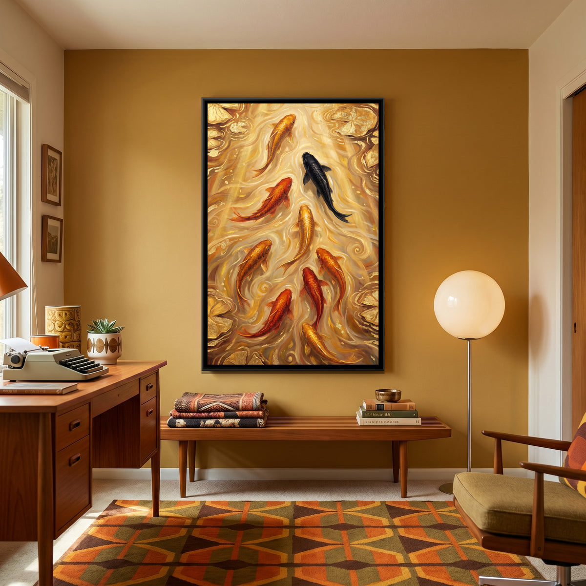 Vastu Koi Fish — canvas art shown in a second room setting