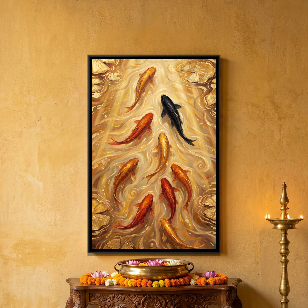 Vastu Koi Fish — framed canvas art hung on a wall
