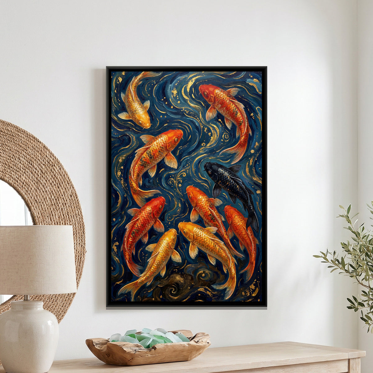 Vastu Koi Fish — framed canvas art hung on a wall