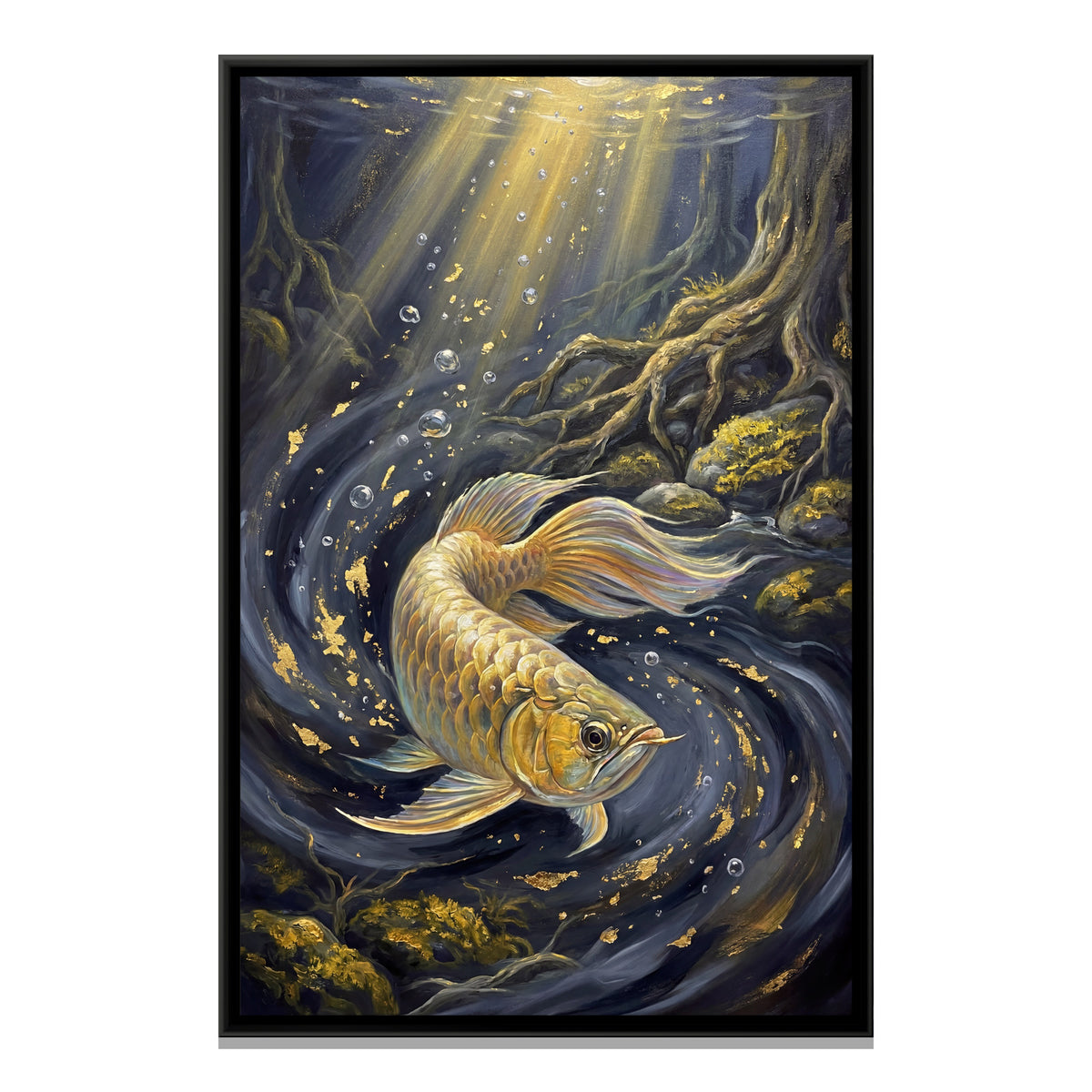 Golden Arowana Fish — framed canvas print, front view