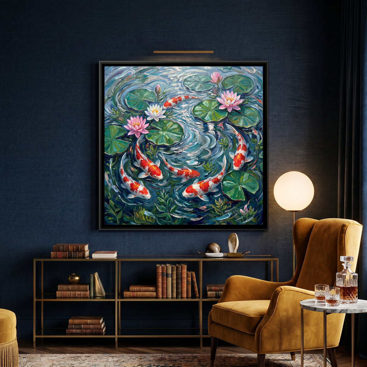 Koi Pond — canvas art shown in a second room setting
