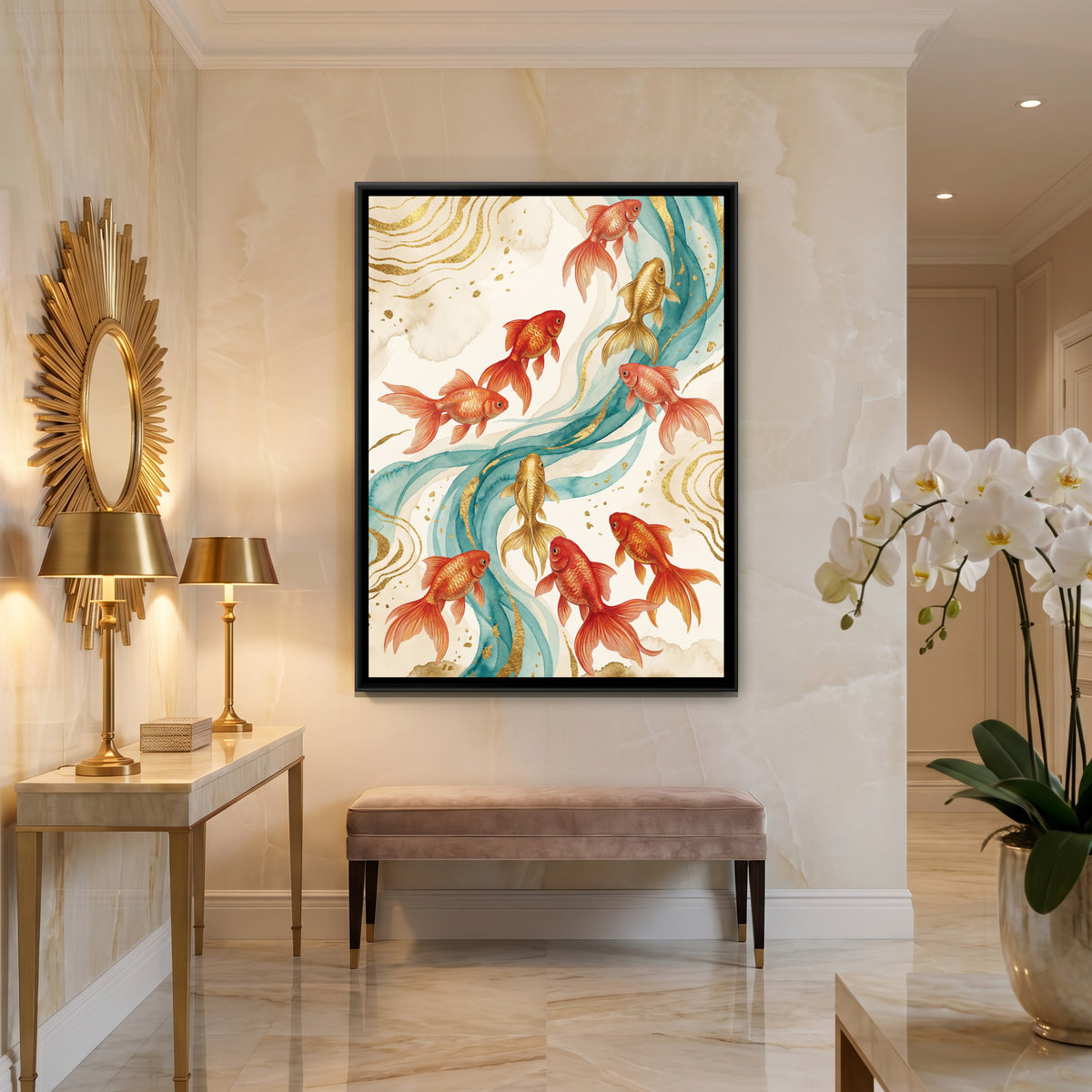 Goldfish — canvas art shown in a styled room