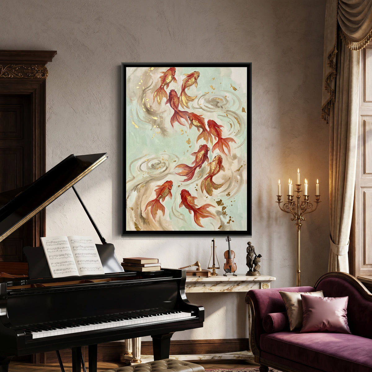 Goldfish — canvas art shown in a second room setting