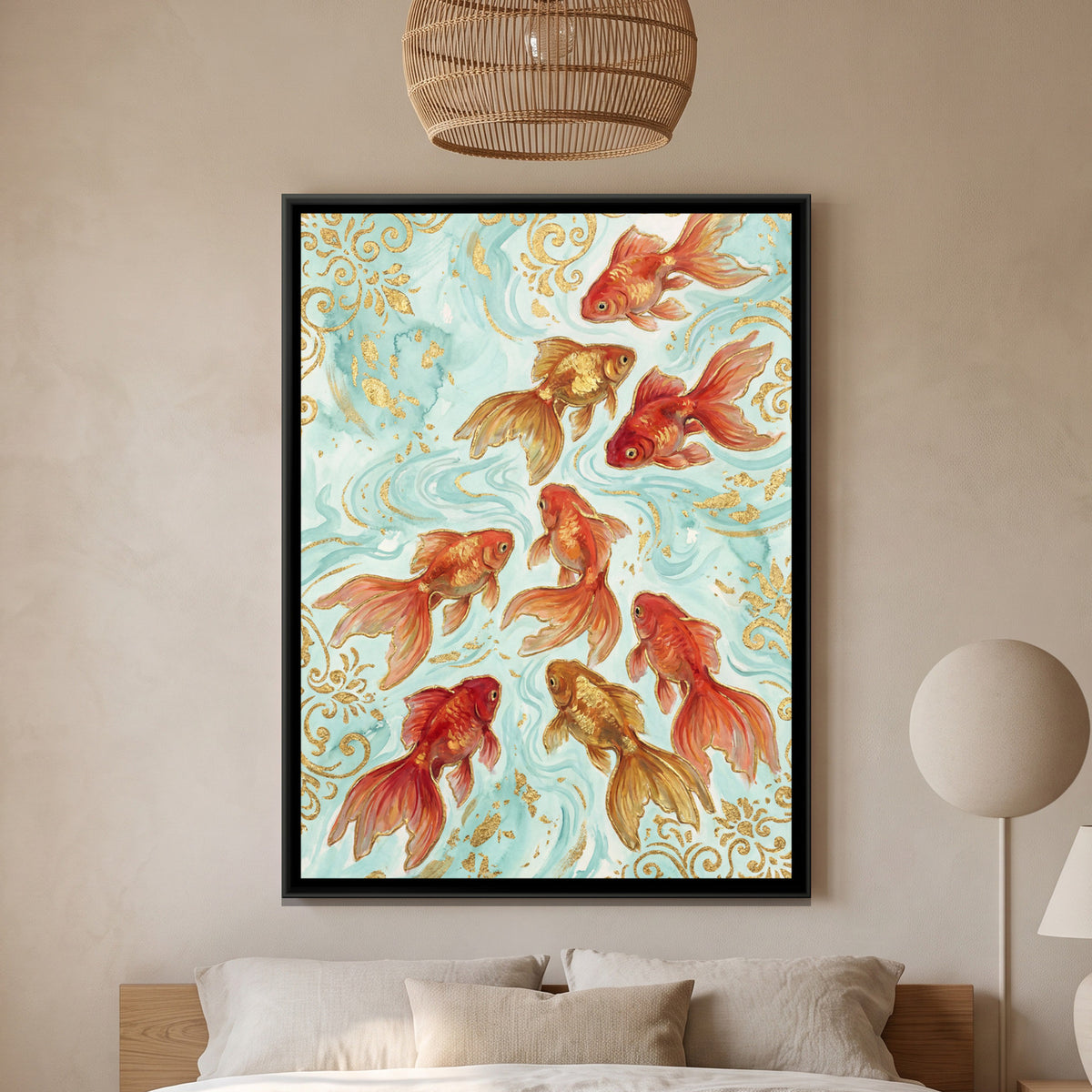 Goldfish — framed canvas art hung on a wall