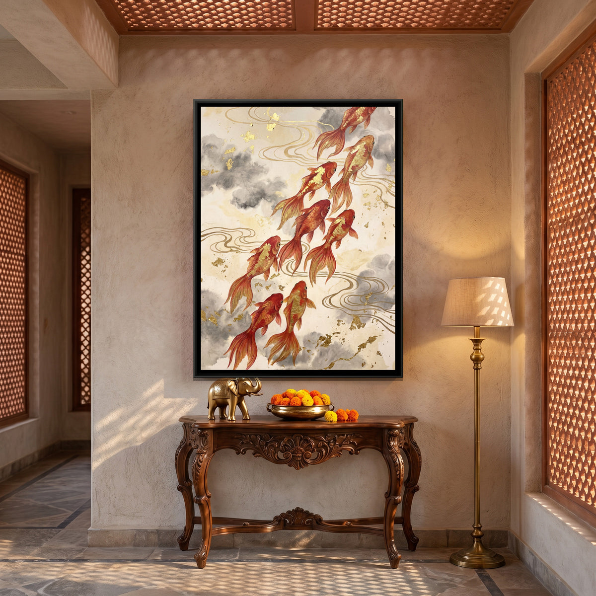 Goldfish — canvas art shown in a styled room