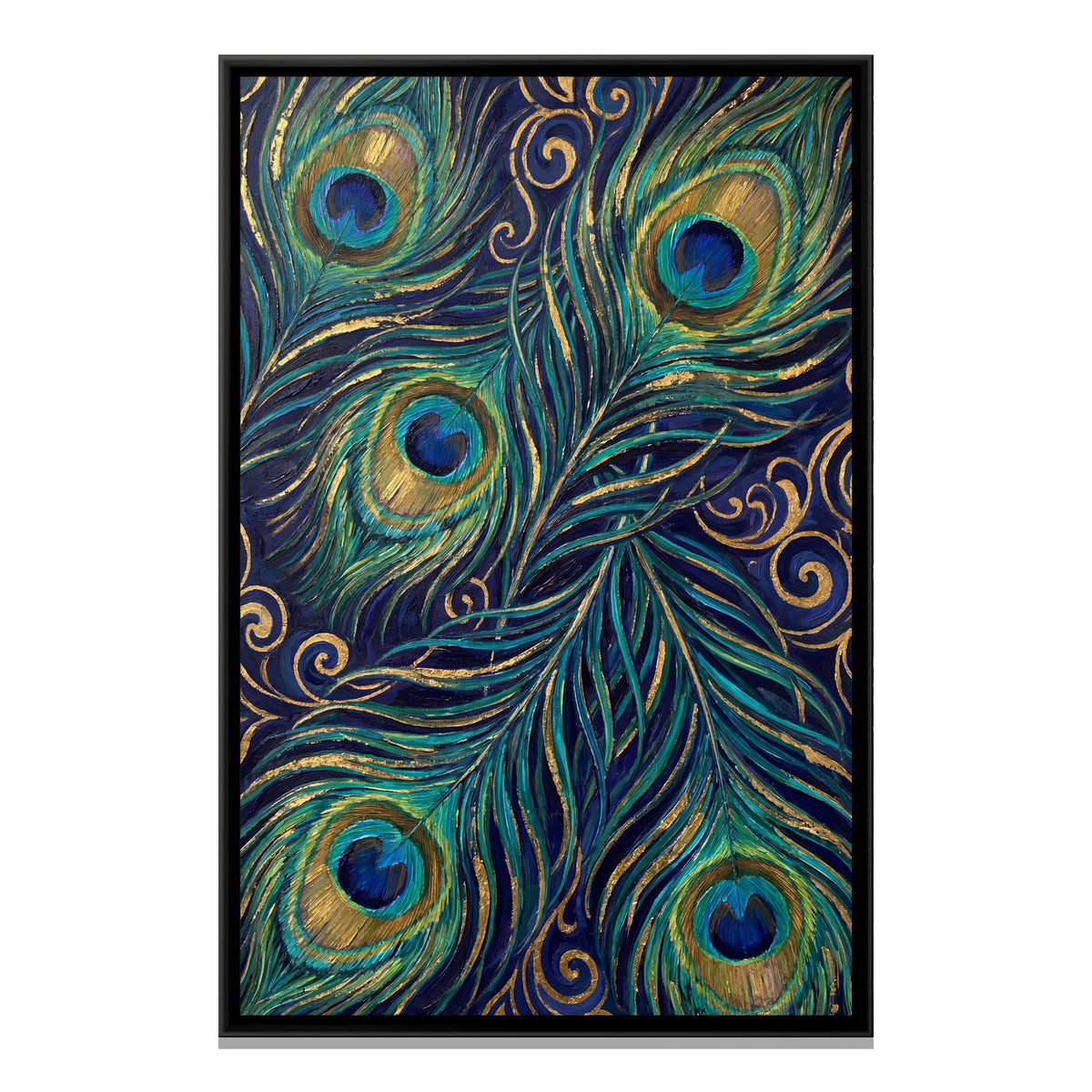Peacock Feathers — framed canvas print, front view
