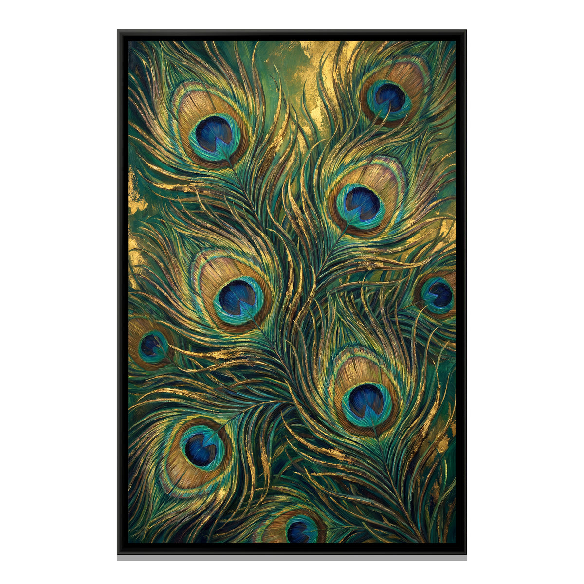 Peacock Feathers — framed canvas print, front view