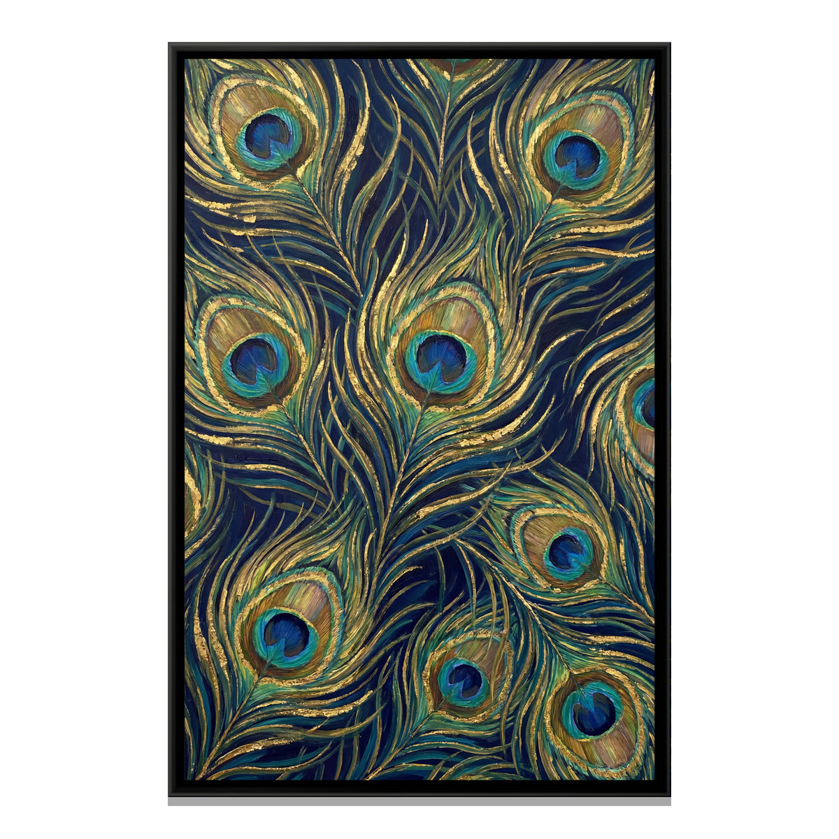 Peacock Feathers — framed canvas print, front view