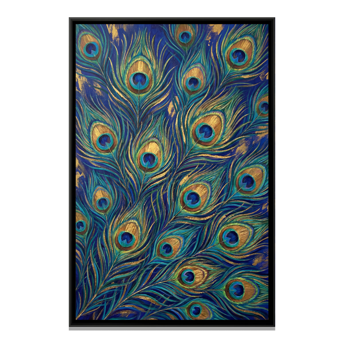 Peacock Feathers — framed canvas print, front view
