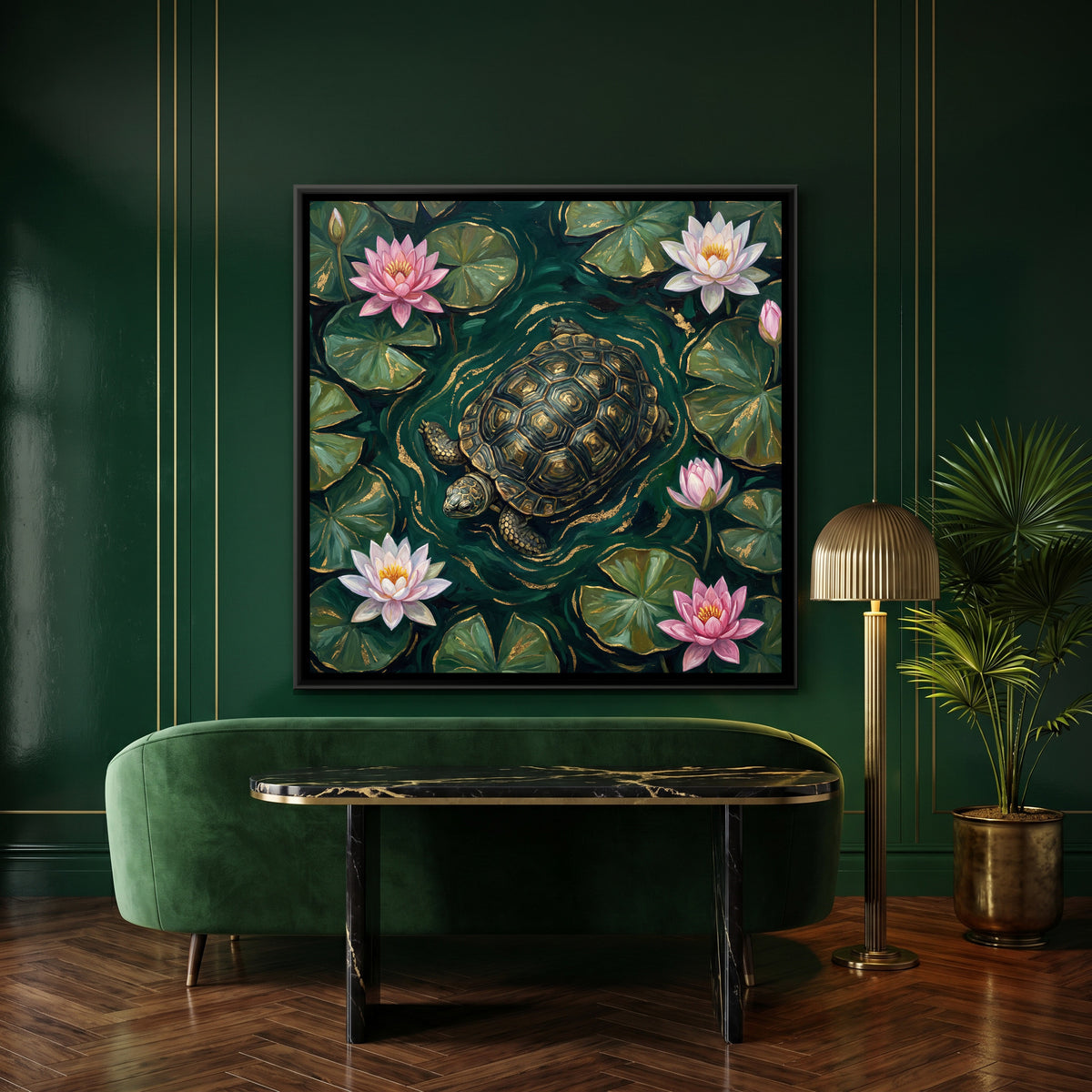 Vastu Tortoise — canvas art shown in a second room setting